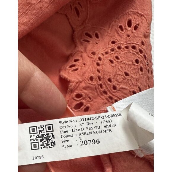 Old Navy Coral Eyelet Lace-Up Tiered Swing Dress L Boho Cottagecore Chic Whimsy - Picture 6 of 10